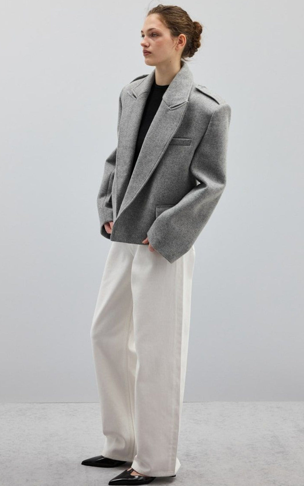 Gray Wool Blazer With Padded Shoulders
