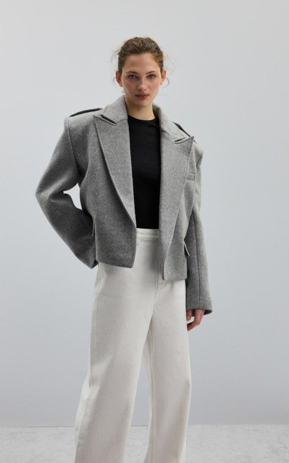 Gray Wool Blazer With Padded Shoulders
