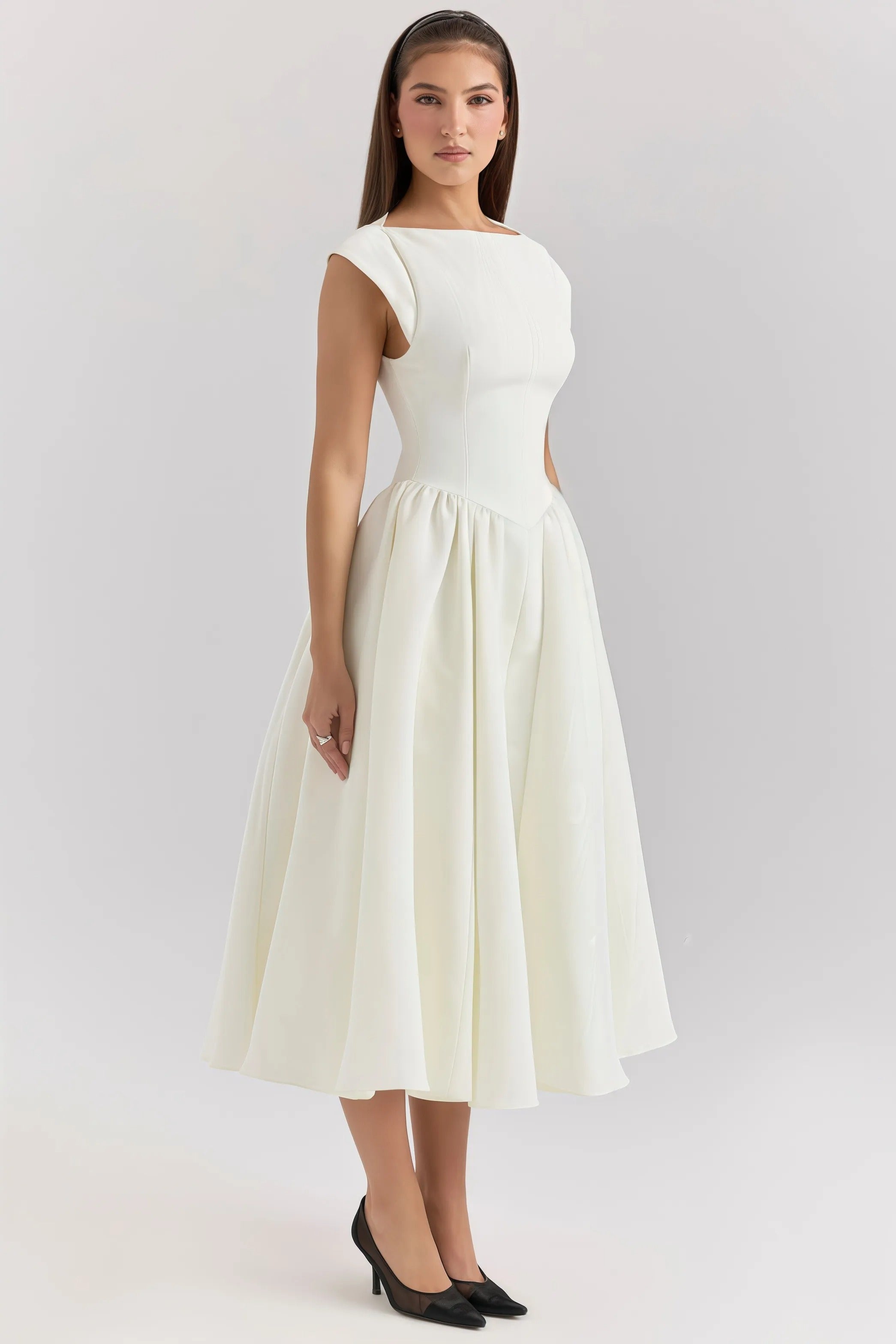 Backless White Midi Dress With Ruffles