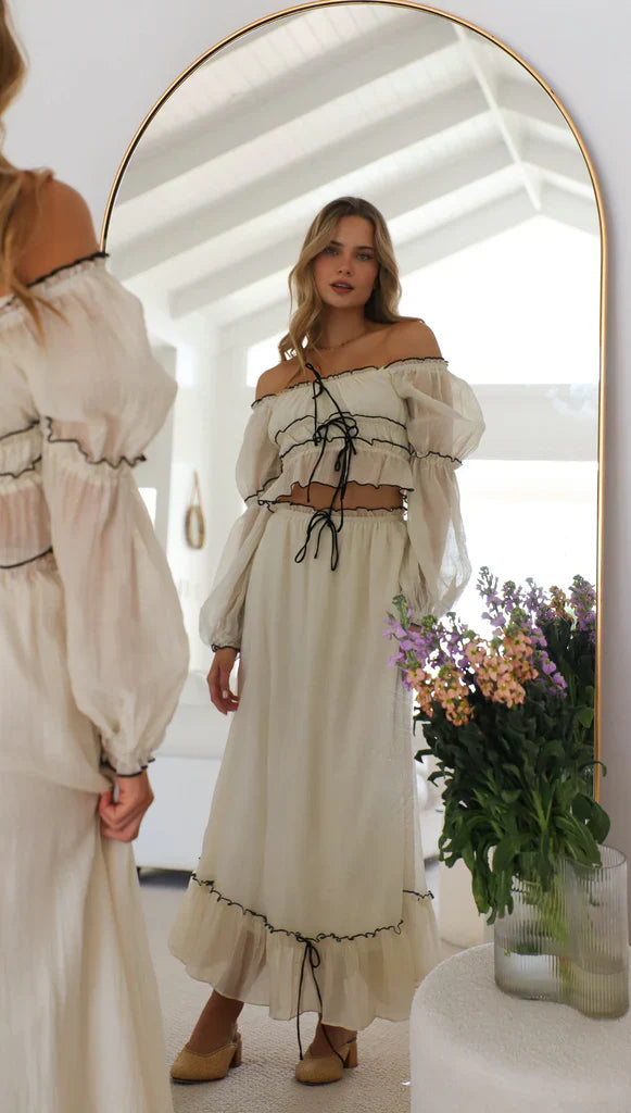 Summer Off-Neck Puff Long Sleeve  Maxi Dress