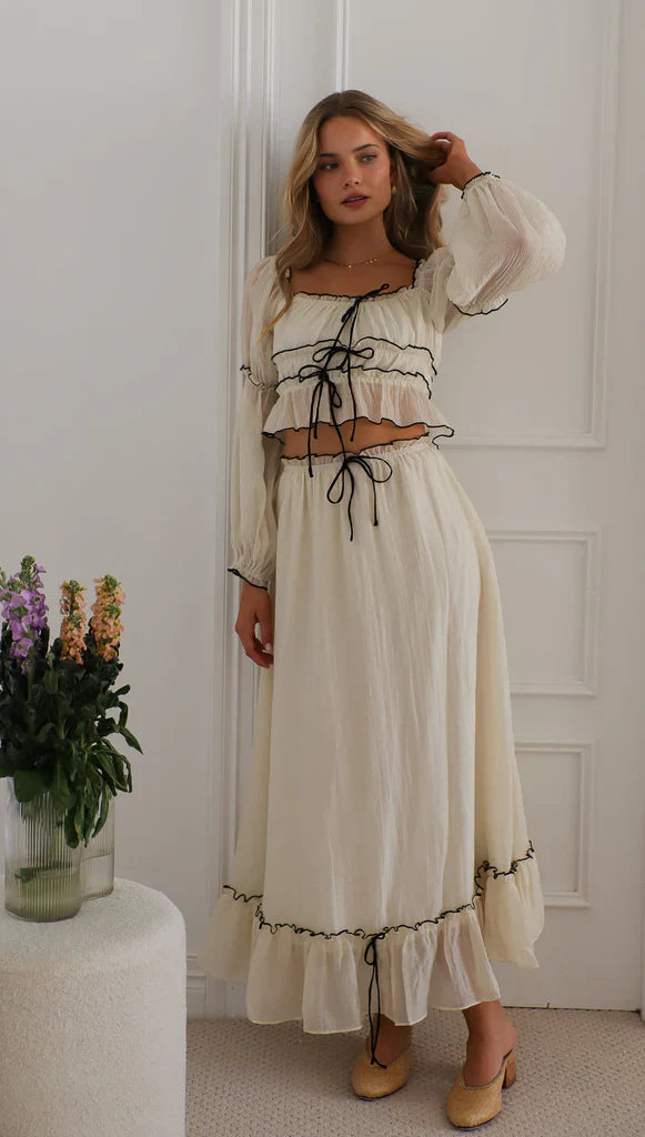 Summer Off-Neck Puff Long Sleeve  Maxi Dress