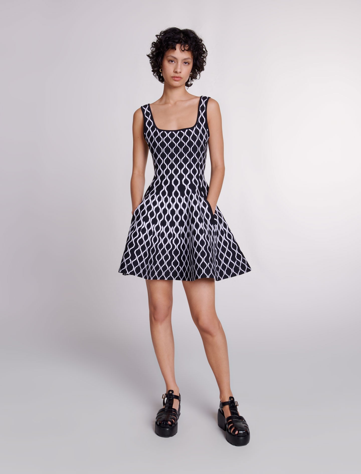 Plaid Print Knit Mini Dress In Black