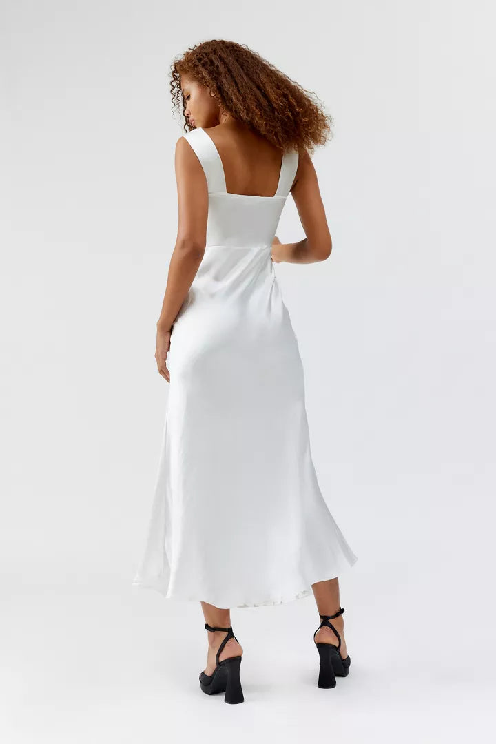Cut Out Lace Trim Maxi Dress In White