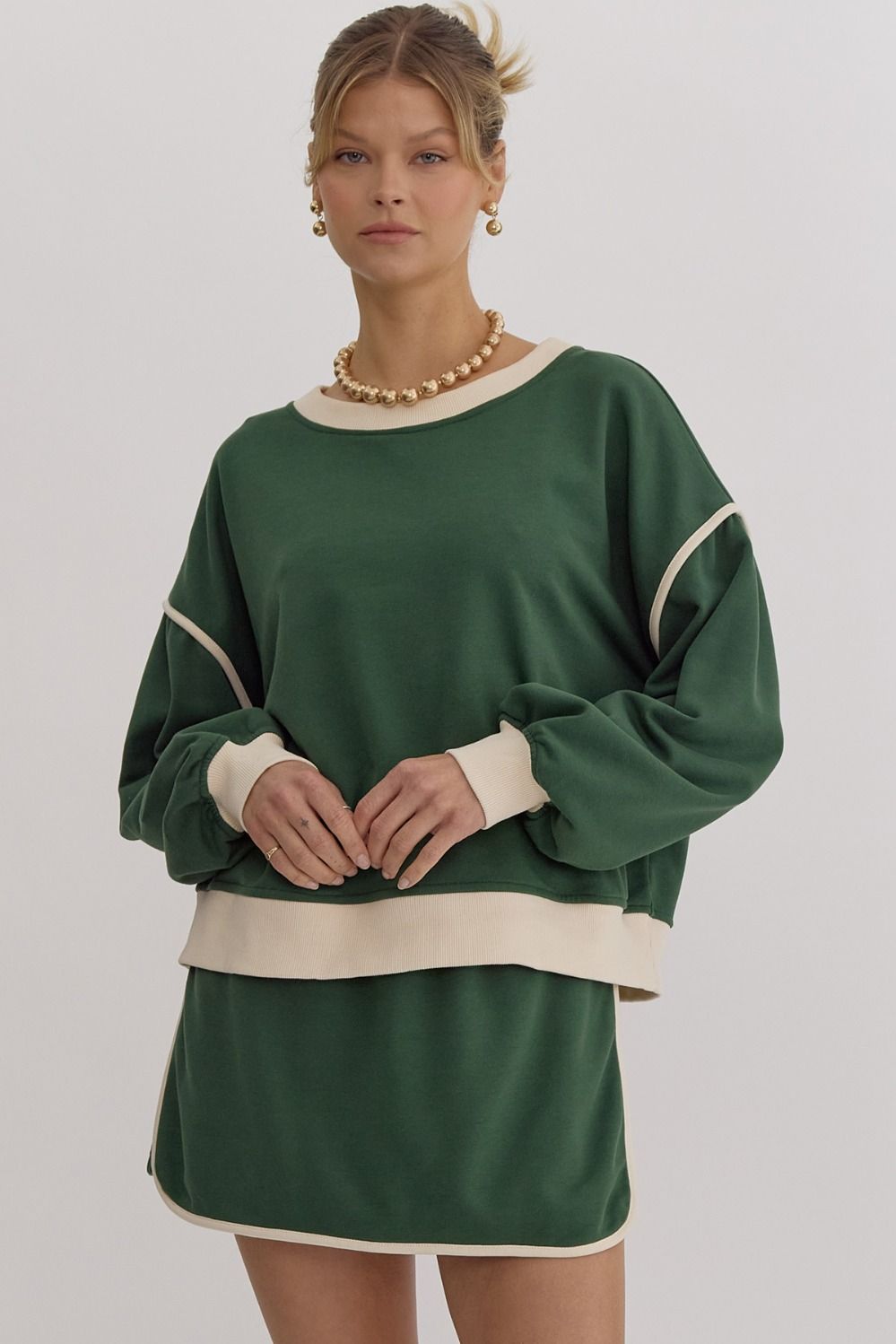 Green Loose Slim Fit Shirt and skirt set