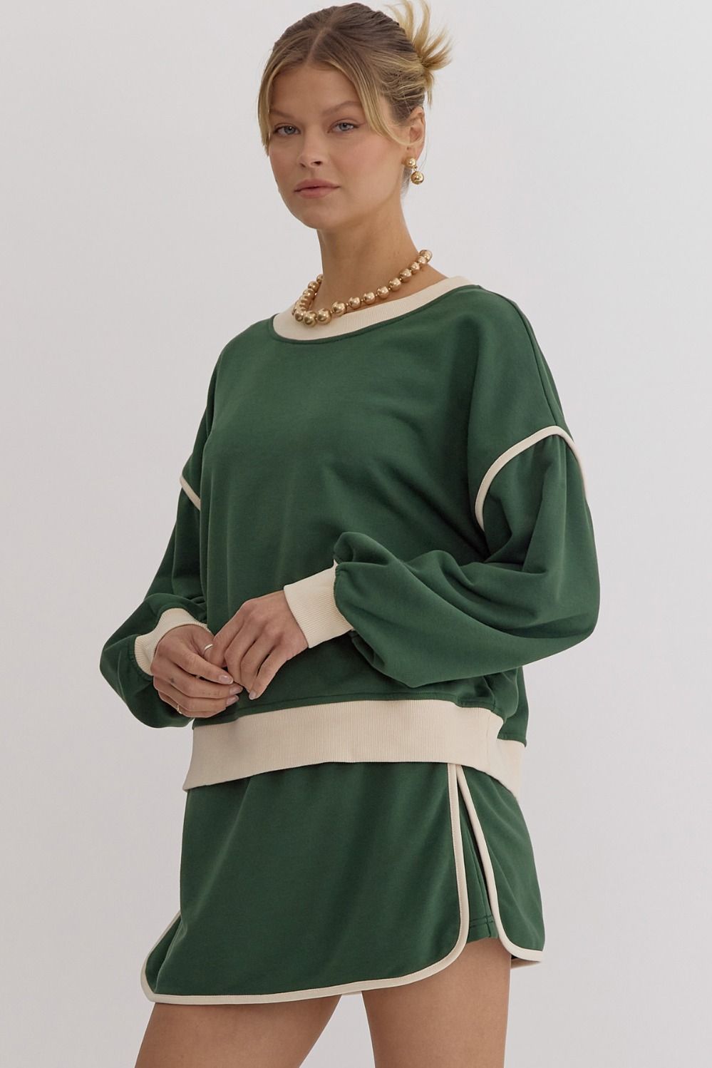 Green Loose Slim Fit Shirt and skirt set