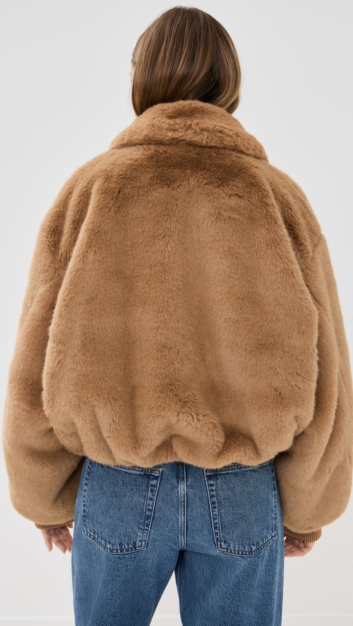 Fluffy Brown Jacket With Polo Collar And Zipper