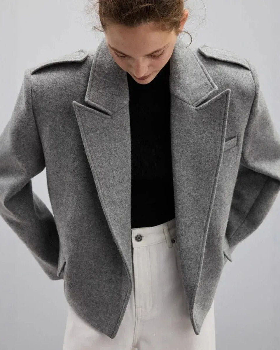 Gray Wool Blazer With Padded Shoulders