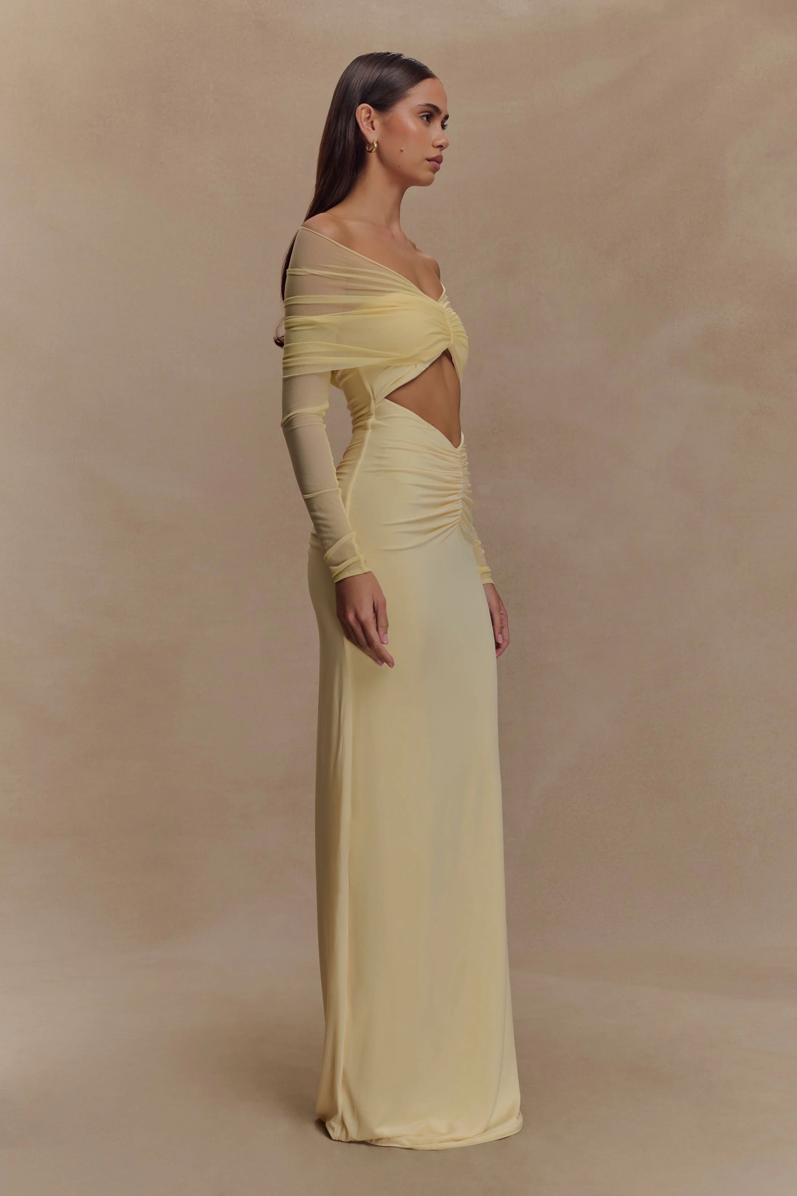 Slinky And Mesh Yellow Maxi Dress