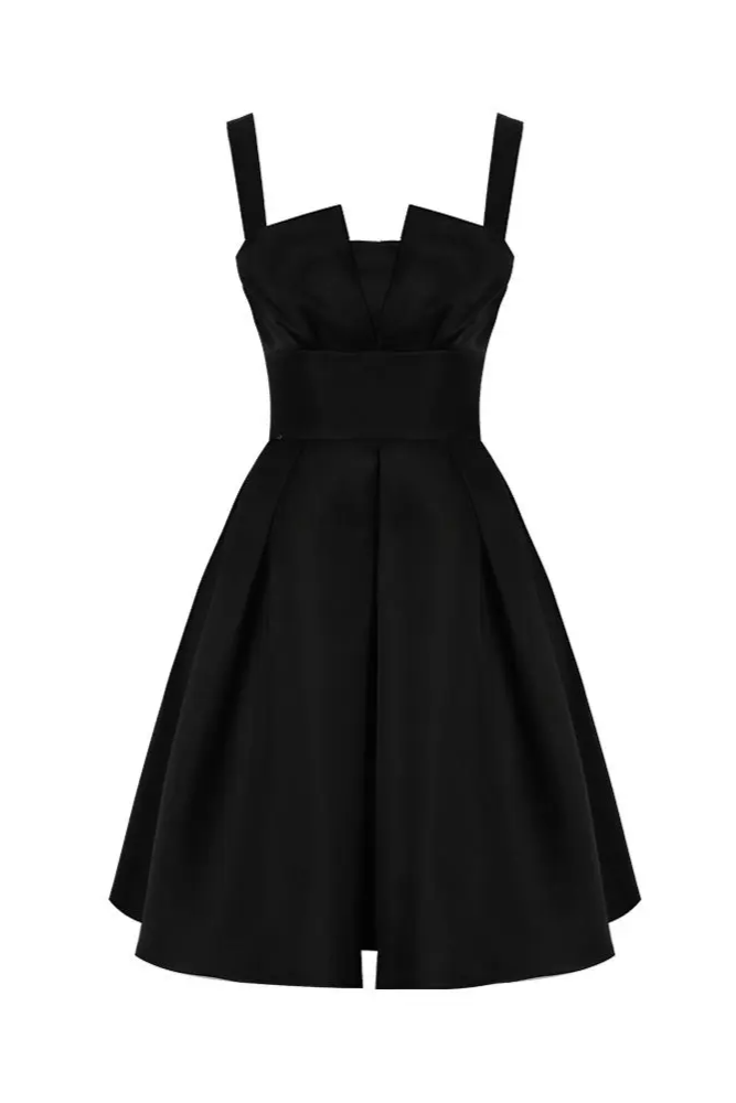 Bow Satin Black Mini Dress