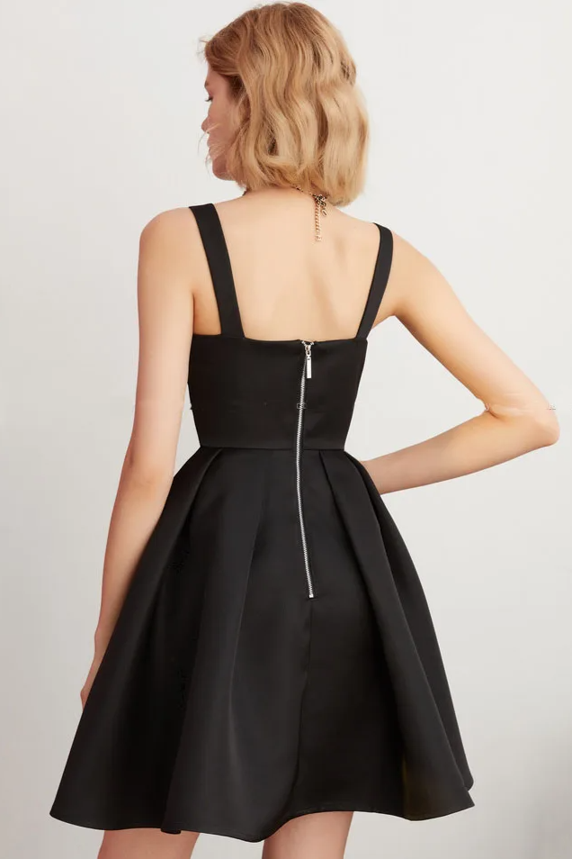 Bow Satin Black Mini Dress