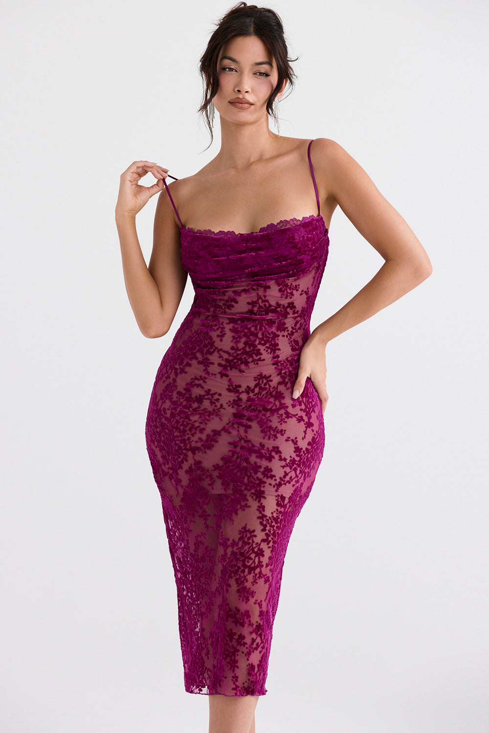 Cranberry Devoré midi dress