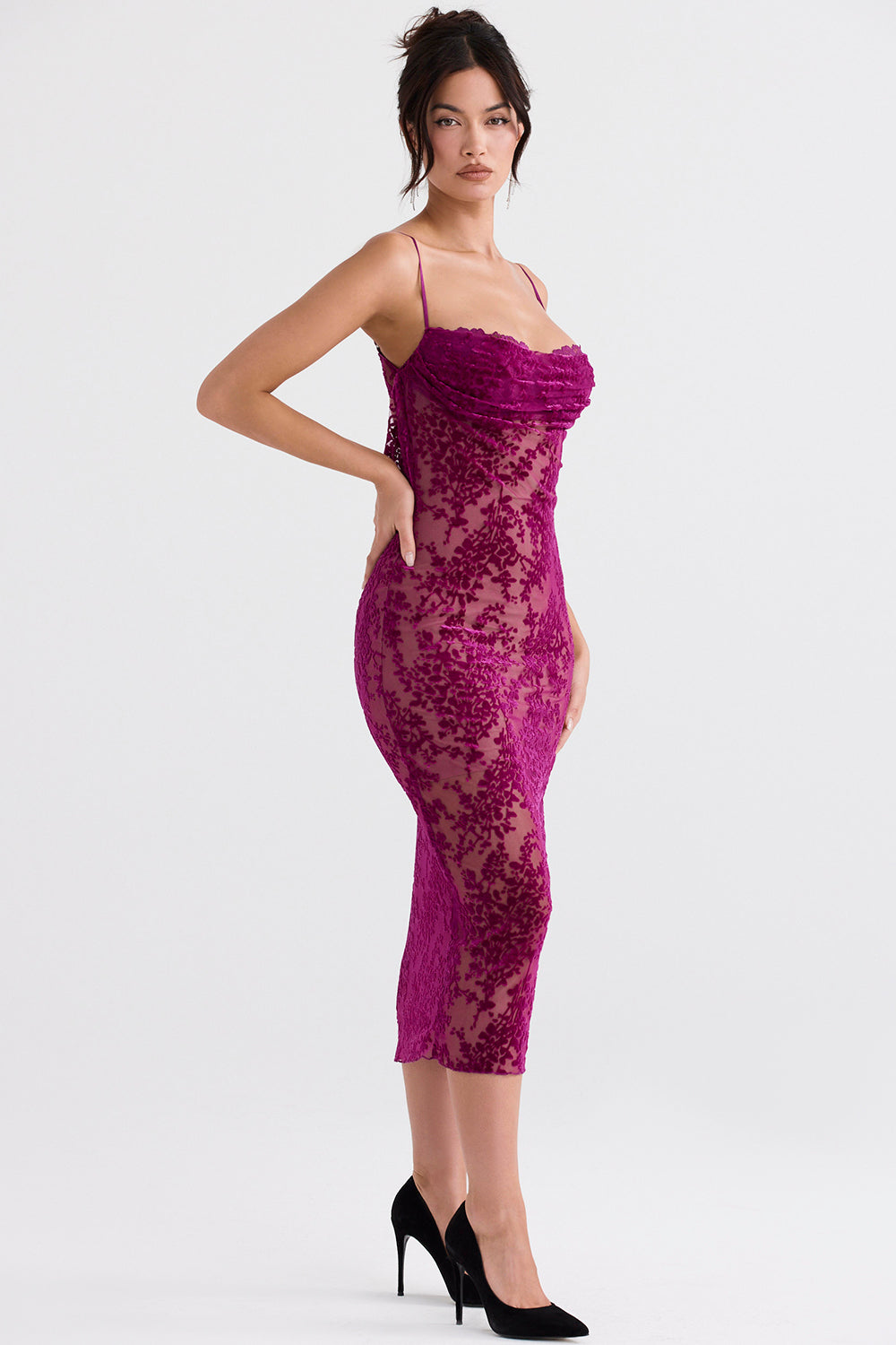 Cranberry Devoré midi dress