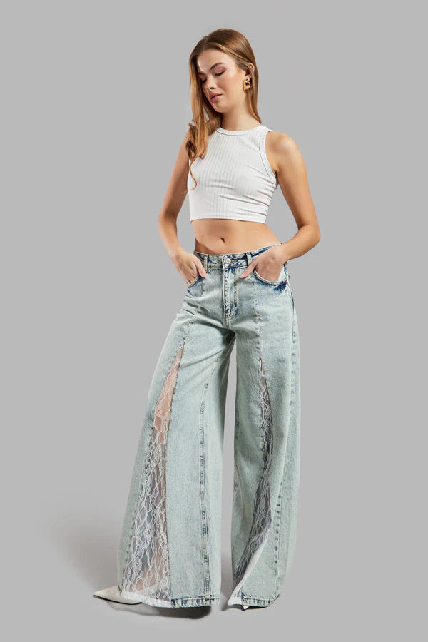 Street Lace Stitching Jeans