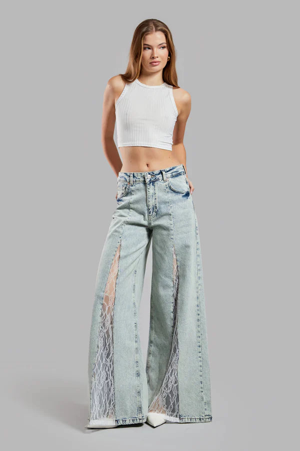 Street Lace Stitching Jeans