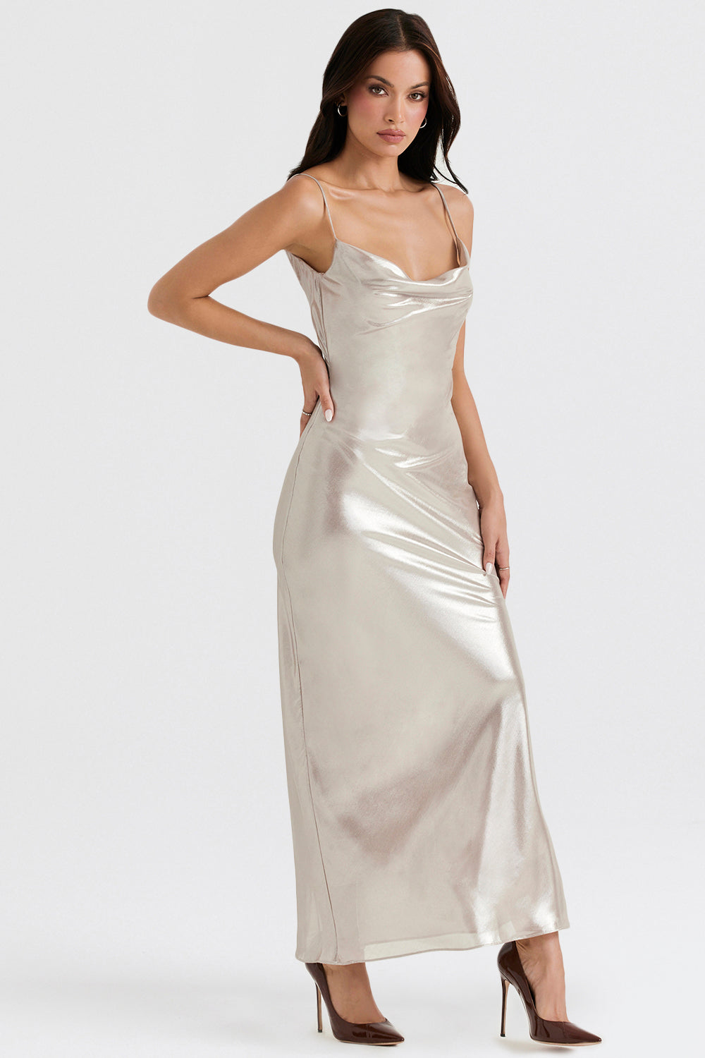 Champagne Shimmer maxi dress with low back
