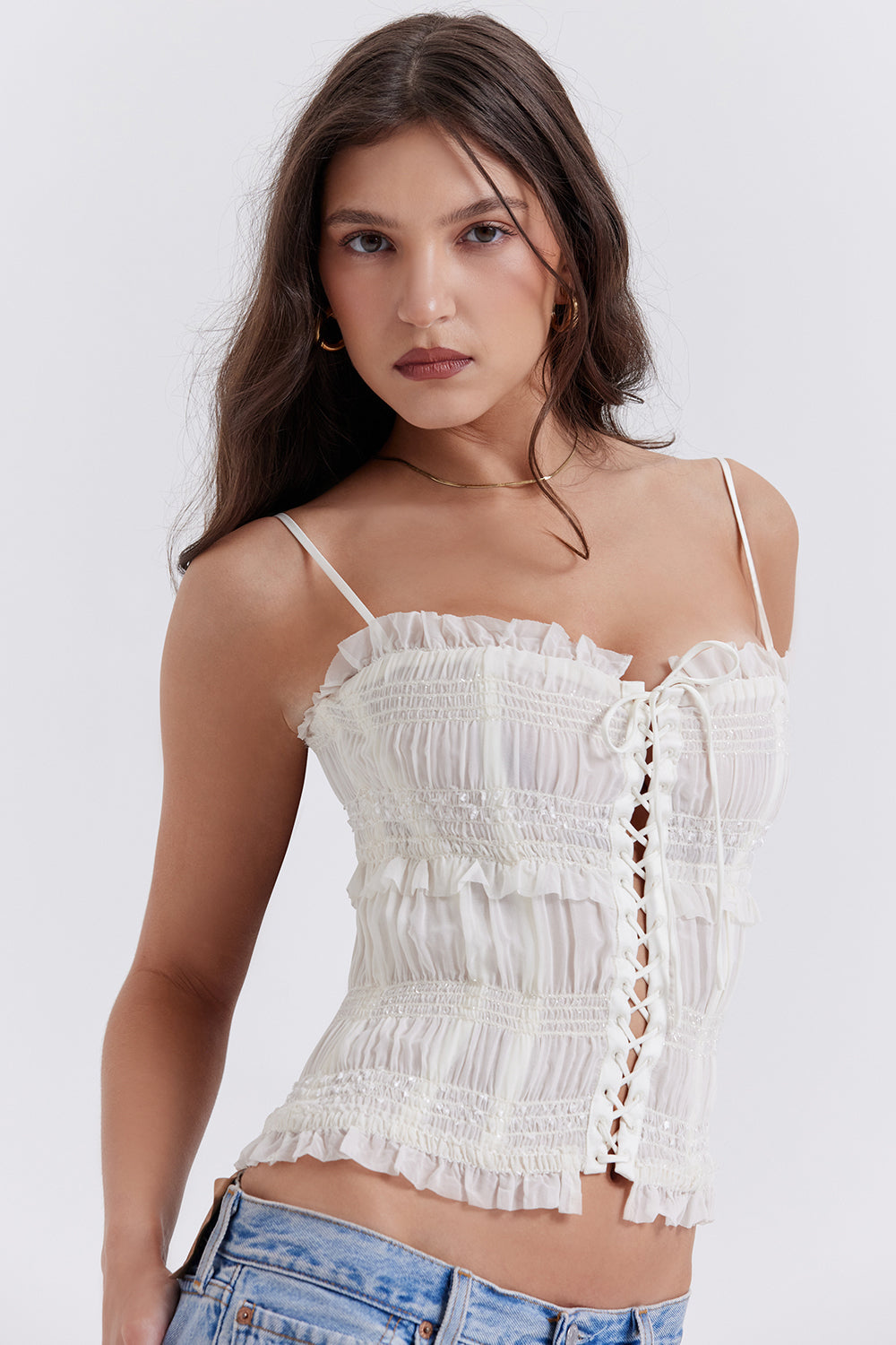 Ivory corset with sequins and pleats
