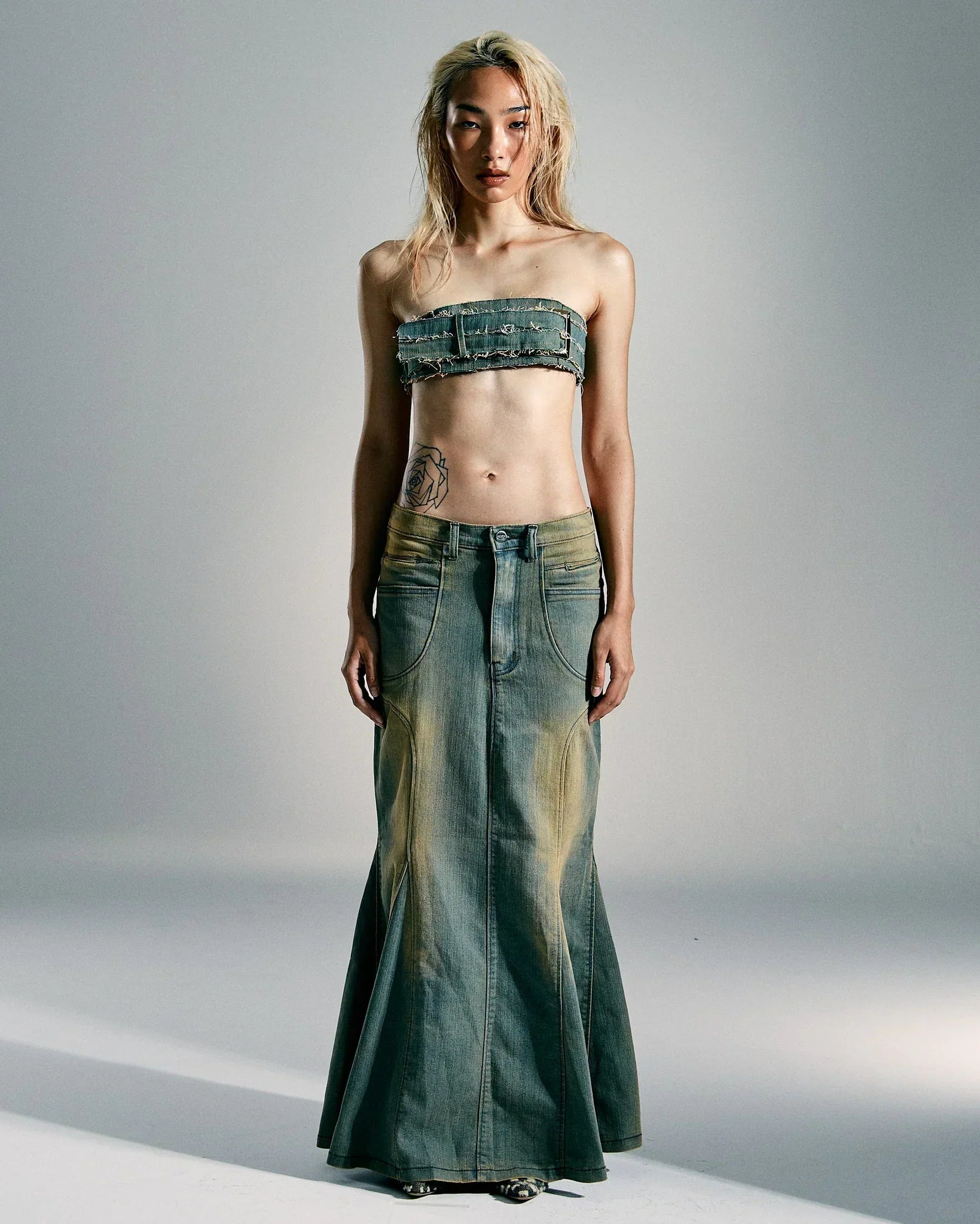 Long denim skirt