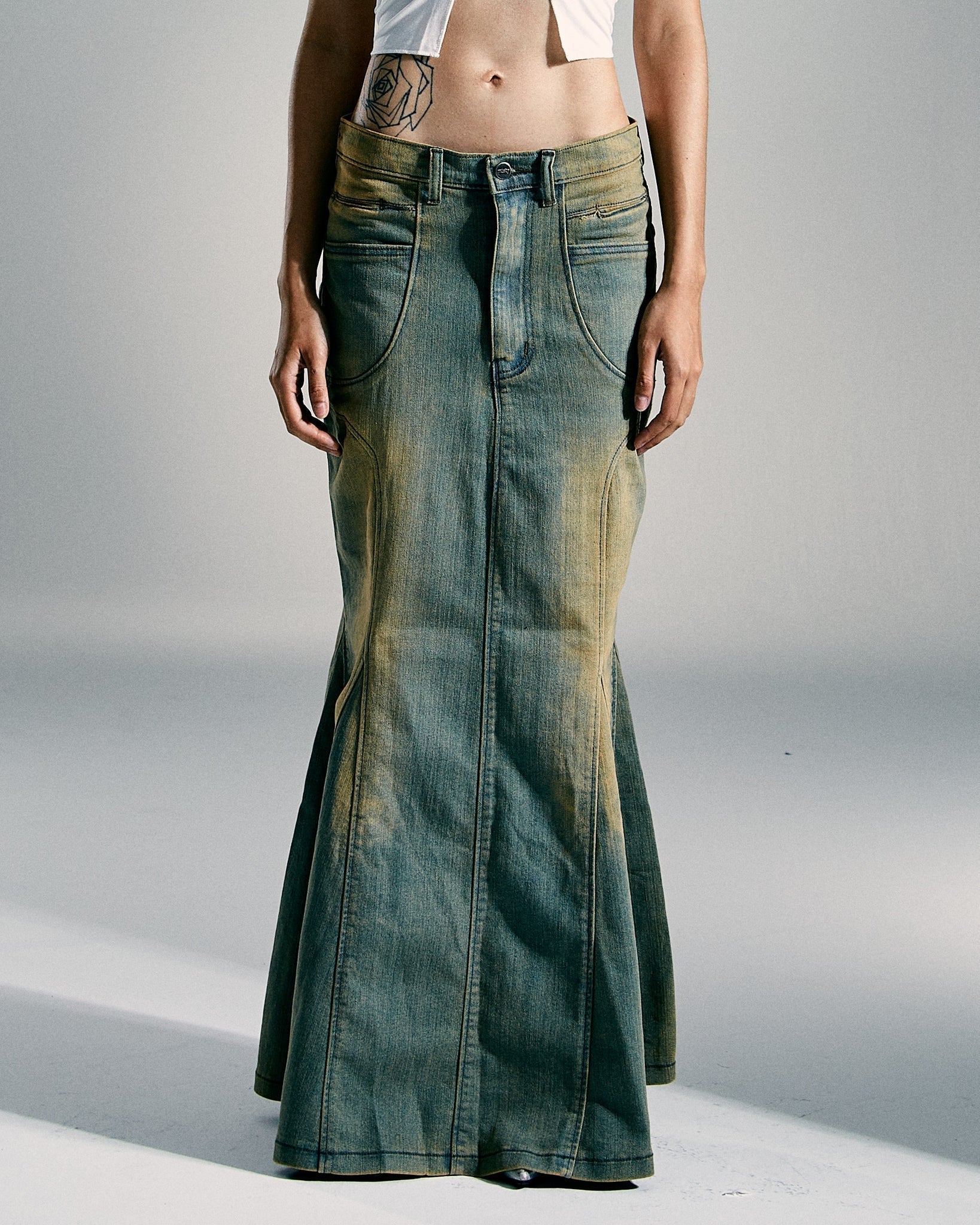 Long denim skirt