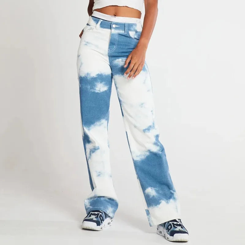 Blue Tie Dye Straight Leg Jeans