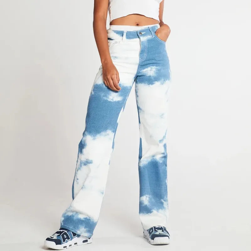 Blue Tie Dye Straight Leg Jeans