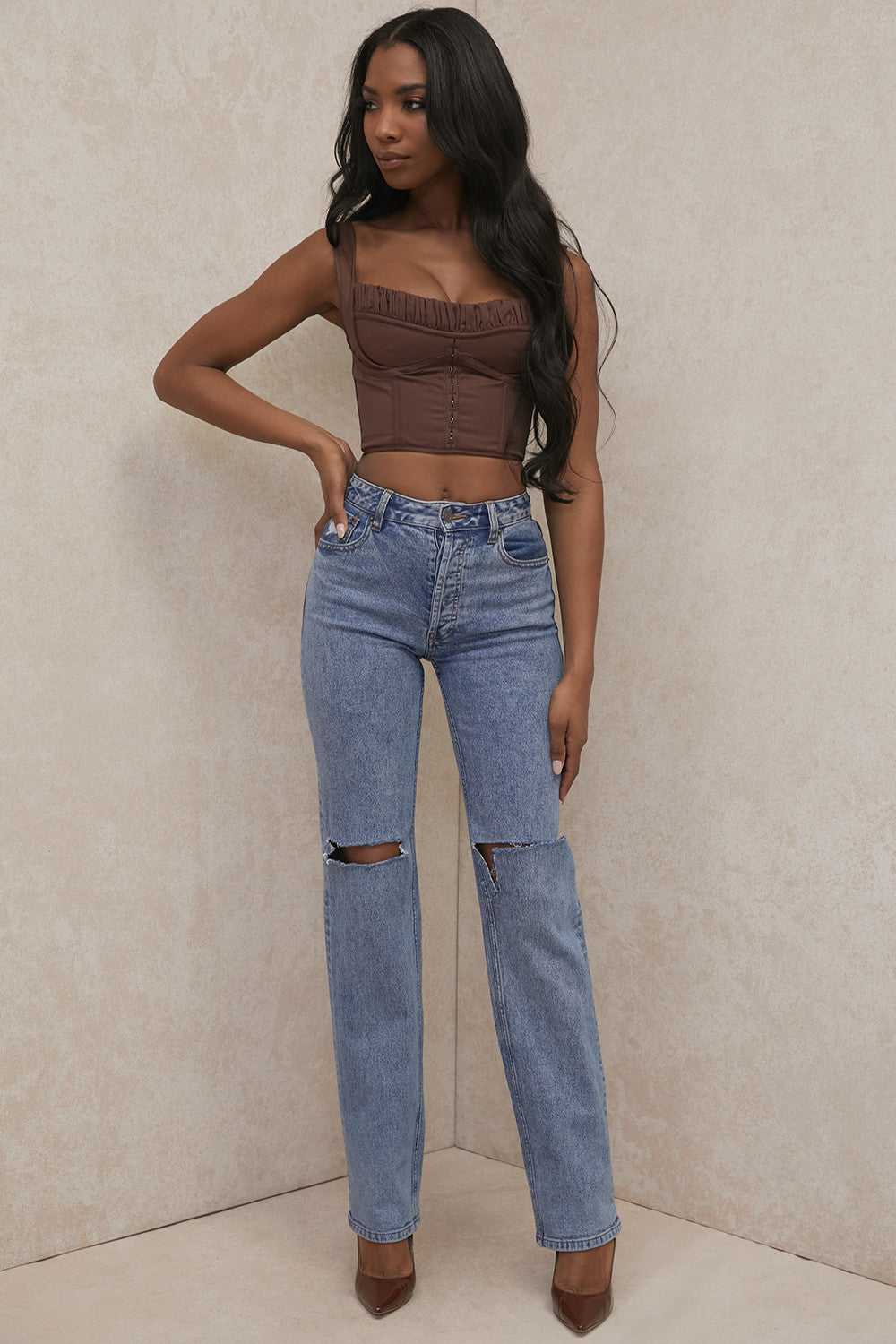 Chocolate gathered corset top