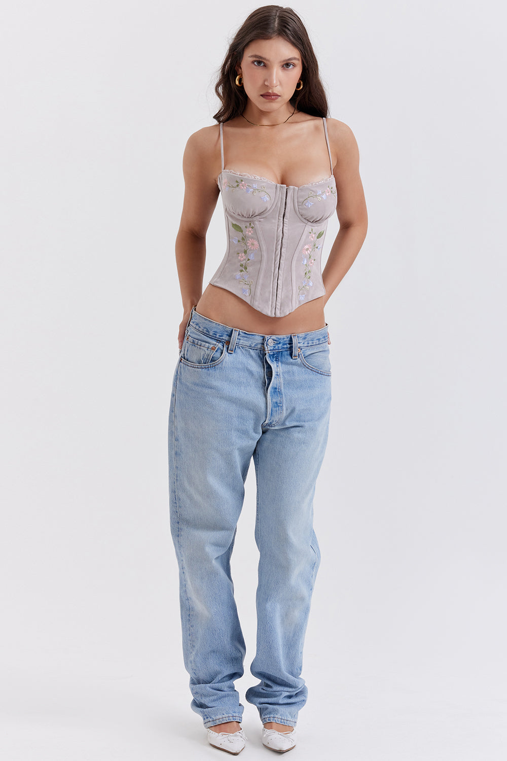 Light lavender embroidered corset