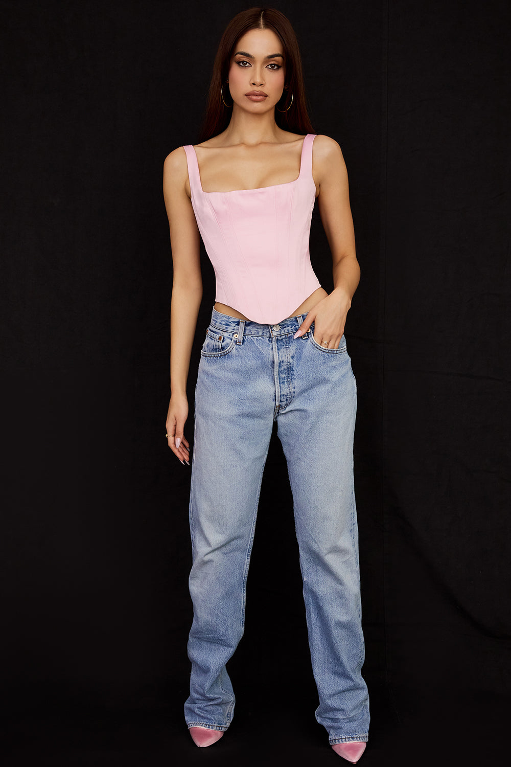 Fairy pink satin longline corset
