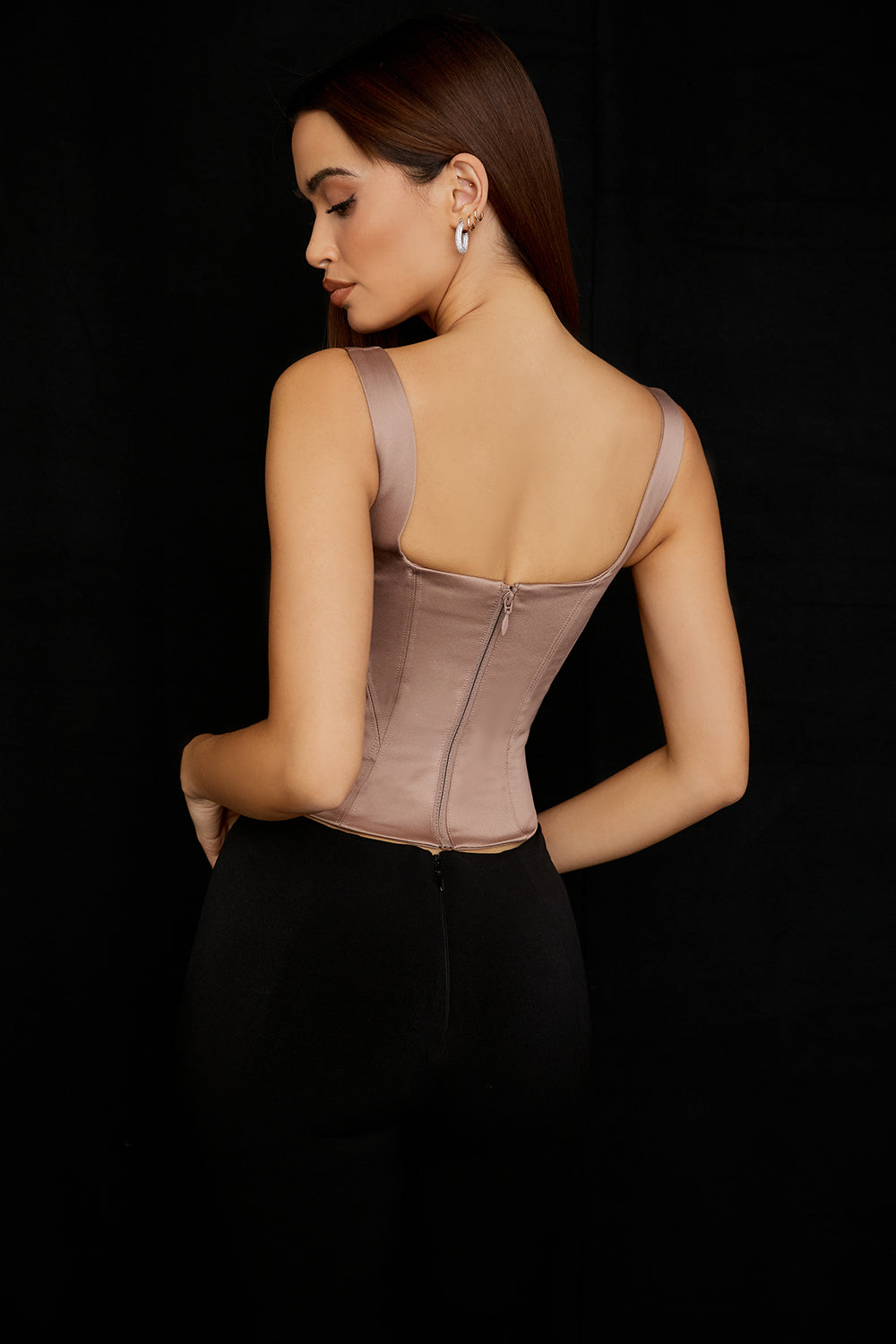 Long corset made of stone-colored satin