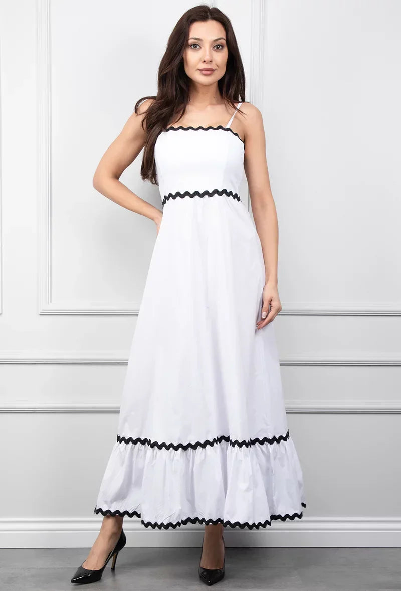 White Maxi Dress With Zigzag Details