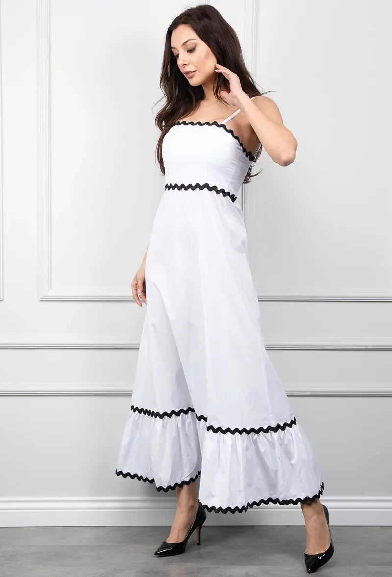 White Maxi Dress With Zigzag Details