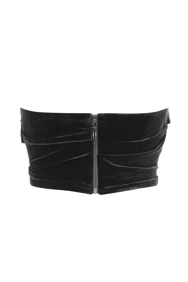 Black velvet draped twisted corset