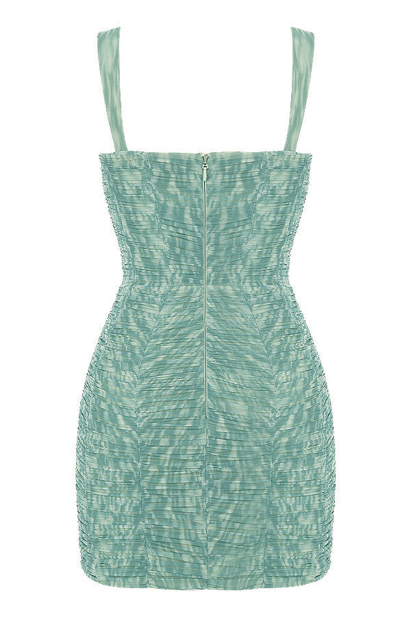 Mesh mini dress with crystals and ruffles