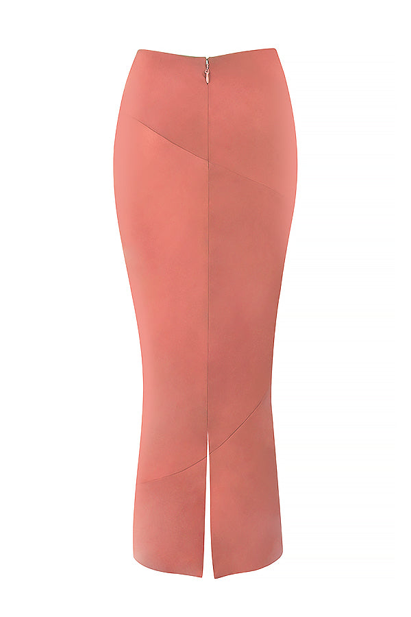 Mesh corset with satin midi skirt with low waist