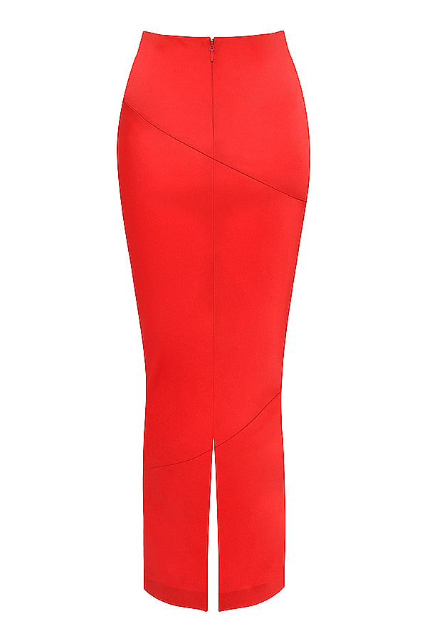 Mesh corset with satin midi skirt with low waist