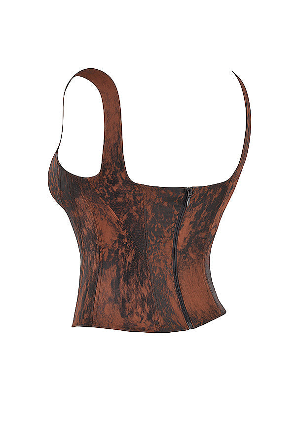 Antique copper satin longline corset