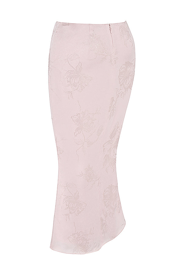Pink floral satin longline corset with midi skirt