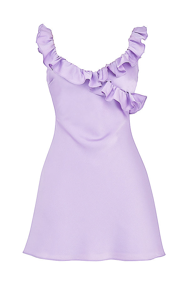 Satin mini dress with ruffles