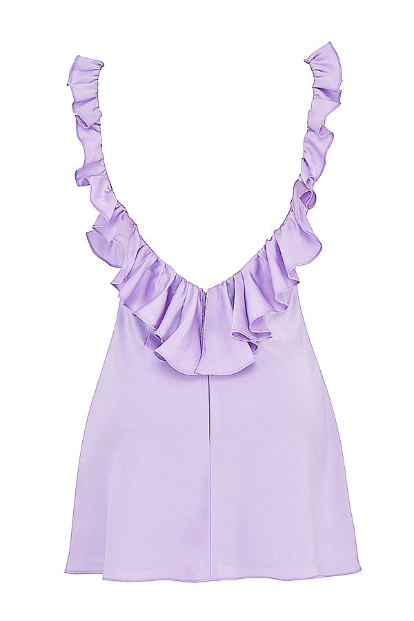 Satin mini dress with ruffles