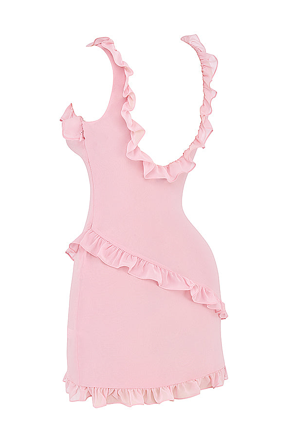 Pink quartz mini dress with ruffles
