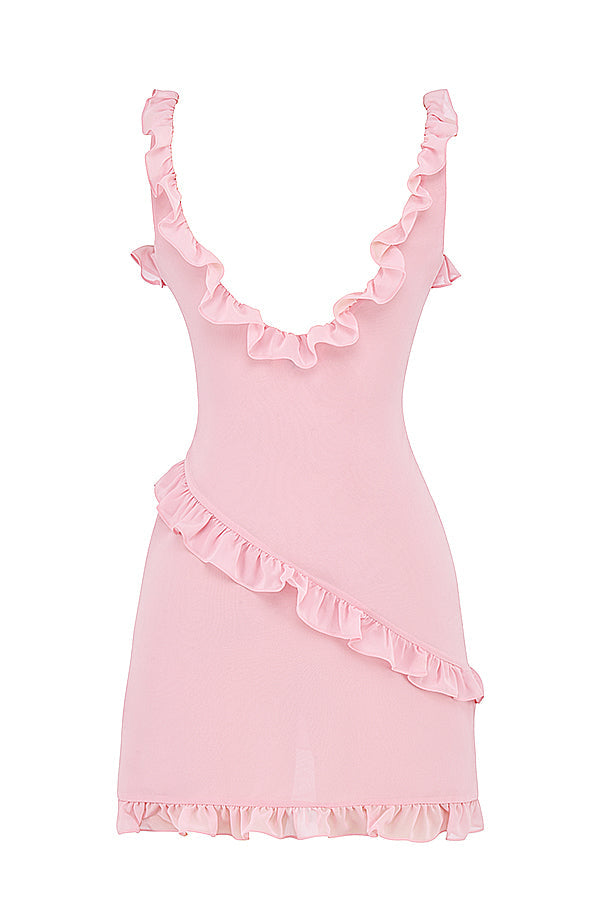 Pink quartz mini dress with ruffles
