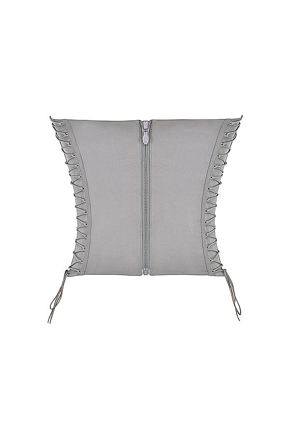 Smoke lace up corset with mocha vegan leather lace up pants