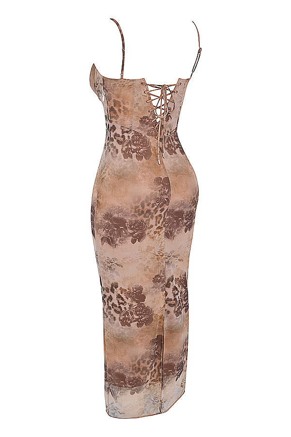 Cream-colored maxi dress with floral print