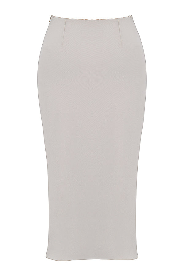 Champagne satin top with beaded midi skirt