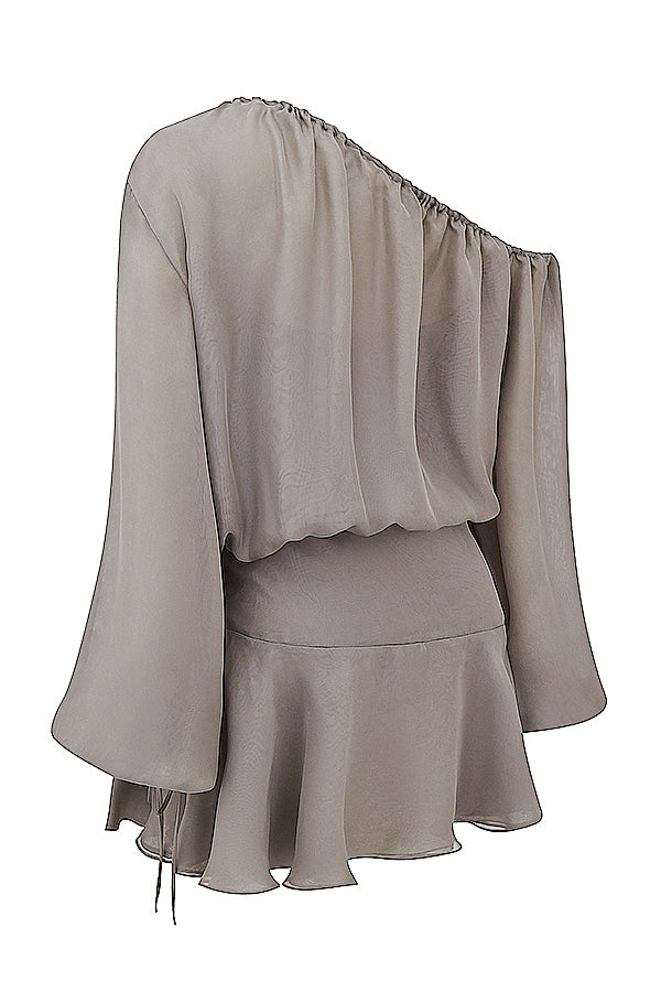 Ash green off shoulder dress