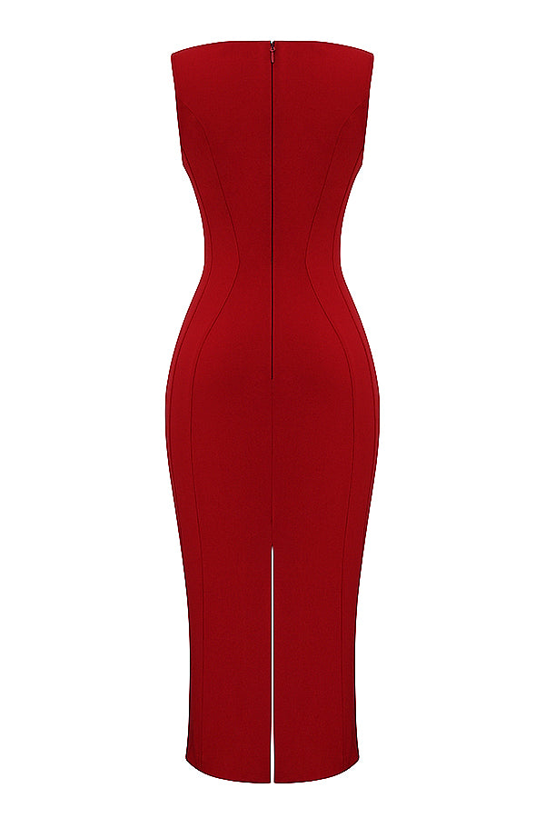 Deep-cut maxi dress with red roses