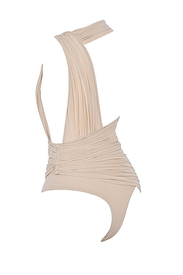 Ecru bodysuit with pleats and trousers