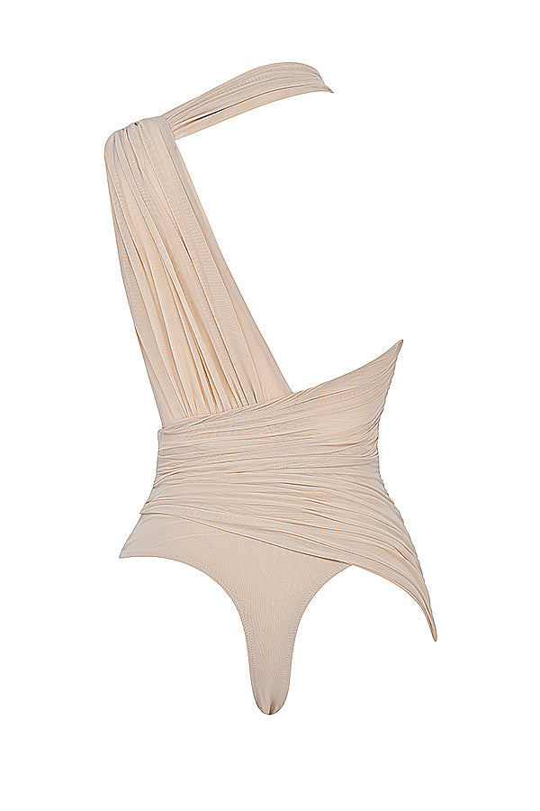 Ecru bodysuit with pleats and trousers