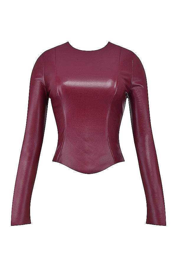 Wine vegan leather top with pants