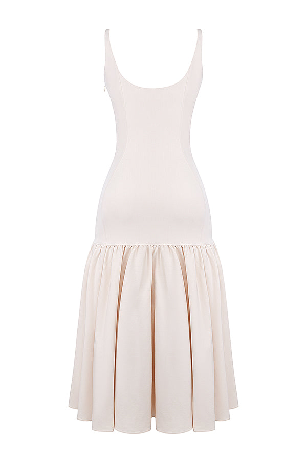 Midi dress with dropped waist