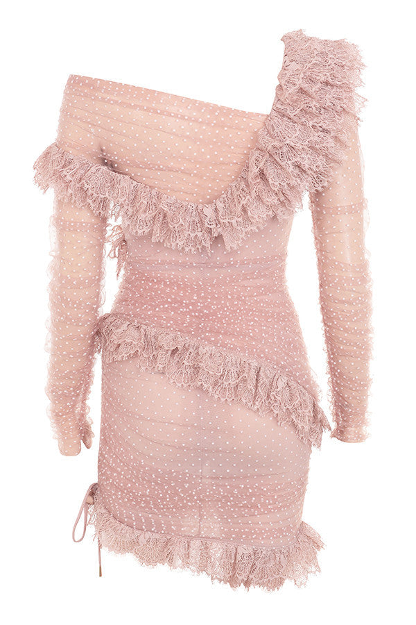 Mini dress with lace ruffles